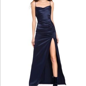 Alive + Olivia Diana Satin Maxi Gown Navy - Size 0